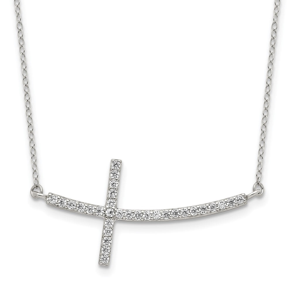 Sterling Silver Rhodium-plated CZ Sideways Cross w/2in Ext Necklace