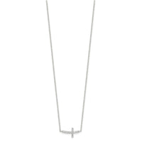 Sterling Silver Rhodium-plated CZ Sideways Cross w/2in Ext Necklace