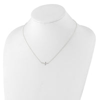 Sterling Silver Rhodium-plated CZ Sideways Cross w/2in Ext Necklace