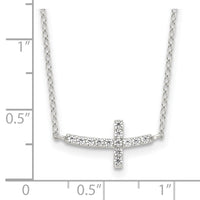 Sterling Silver Rhodium-plated CZ Sideways Cross w/2in Ext Necklace