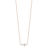 Sterling Silver Rose Gold-plated CZ Sideways Cross w/2in Ext Necklace