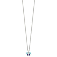 Sterling Silver Polished Enameled Butterfly 15 inch w/1.5in ext Necklace