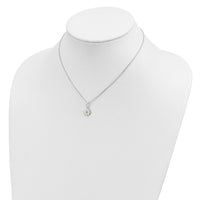 Sterling Silver Polished Yellow & White Enameled Flower 15 Inch Necklace