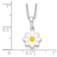 Sterling Silver Polished Yellow & White Enameled Flower 15 Inch Necklace