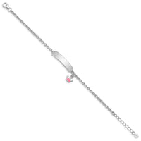 SS RH-plated Pink Enamel Crown w/ 1in Ext. Children's ID Bracelet