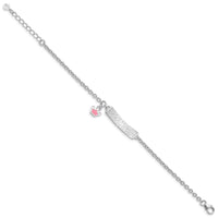 SS RH-plated Pink Enamel Crown w/ 1in Ext. Children's ID Bracelet