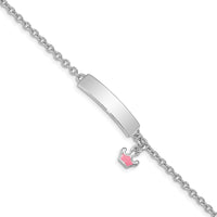 SS RH-plated Pink Enamel Crown w/ 1in Ext. Children's ID Bracelet