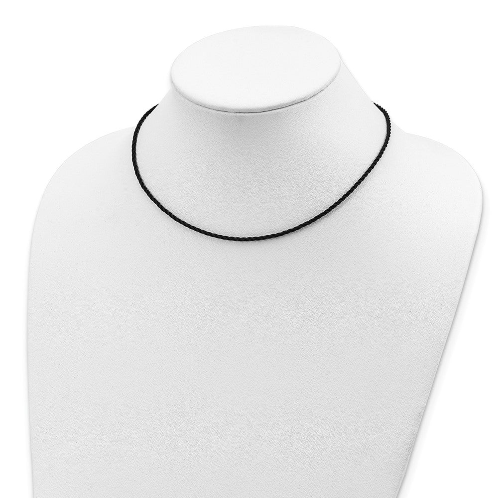 Sterling Silver 16 inch 2mm Black Twisted Rubber Necklace