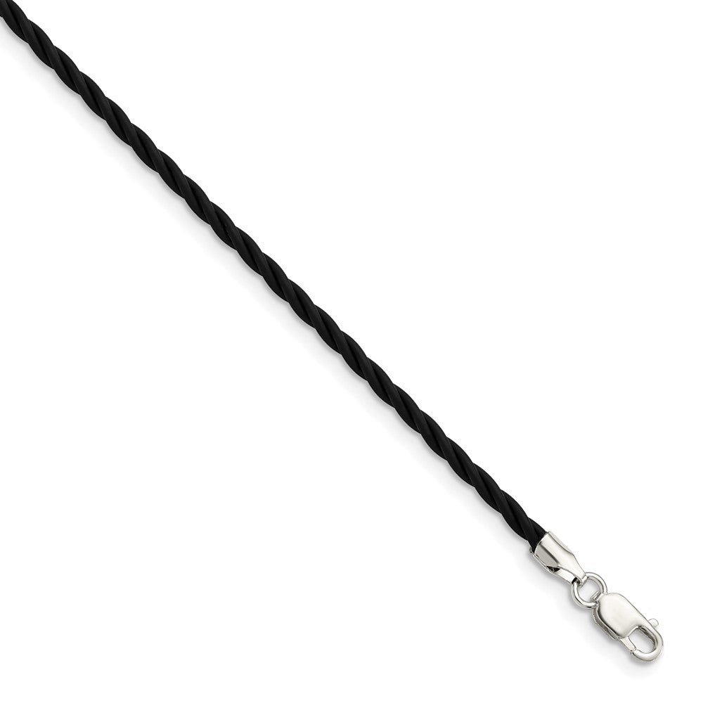 Sterling Silver 16 inch 2mm Black Twisted Rubber Necklace