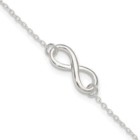Sterling Silver Polished 10in Plus 1in. Ext. Infinity Symbol Anklet