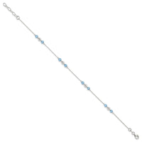 Sterling Silver Polished Bead and CZ 9in Plus 1in. Ext. Anklet