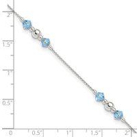 Sterling Silver Polished Bead and CZ 9in Plus 1in. Ext. Anklet
