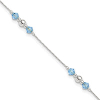 Sterling Silver Polished Bead and CZ 9in Plus 1in. Ext. Anklet