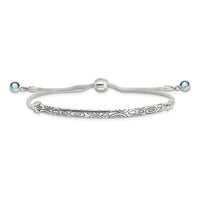 Sterling Silver Antiqued Blue Crystal Round Bezel Adjustable Bracelet