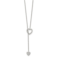Sterling Silver Rhodium-plated Polished Adjustable Hearts with CZ Necklace