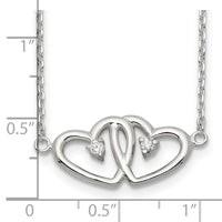 Sterling Silver Polished Two Hearts CZ Necklace