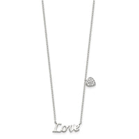 Sterling Silver Rhodium-plated Polished LOVE with CZ Heart Necklace