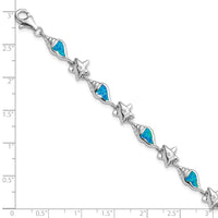 Sterling Silver Rhodium Starfish CZ/Created Opal Seashell Bracelet
