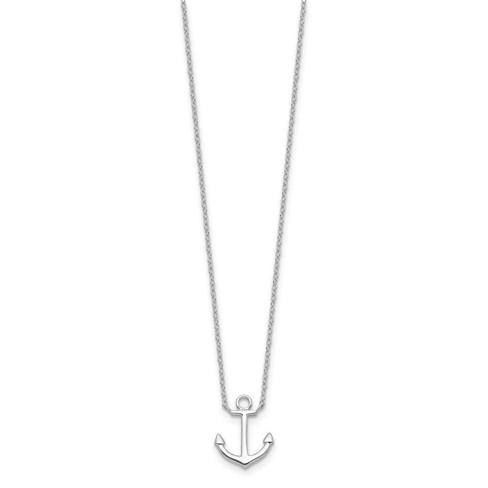 Sterling Silver Rhodium-plated Anchor w/2in ext. Necklace