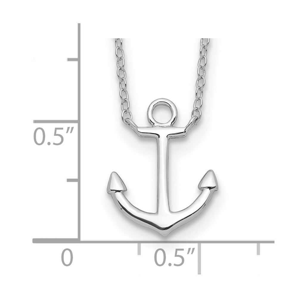 Sterling Silver Rhodium-plated Anchor w/2in ext. Necklace
