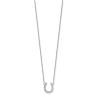 Sterling Silver Polished CZ Horseshoe w/ 1 inch ext Necklace