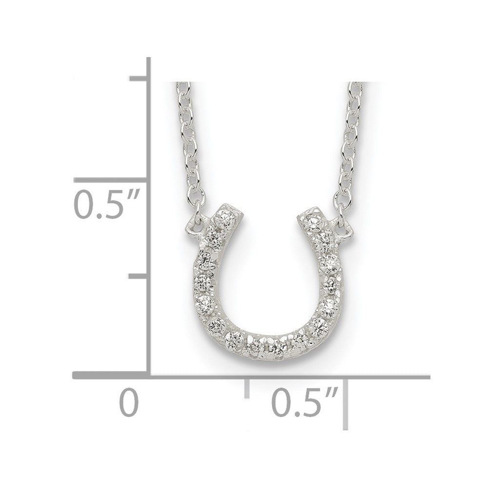 Sterling Silver Polished CZ Horseshoe w/ 1 inch ext Necklace
