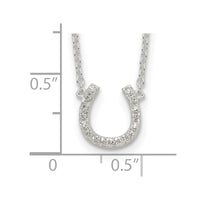 Sterling Silver Polished CZ Horseshoe w/ 1 inch ext Necklace