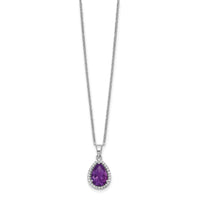 Sterling Silver Rhodium Polished Amethyst & CZ Necklace