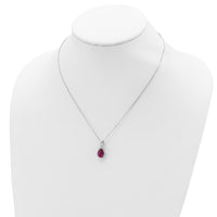 Sterling Silver Rhodium Polished Created Ruby and CZ Necklace