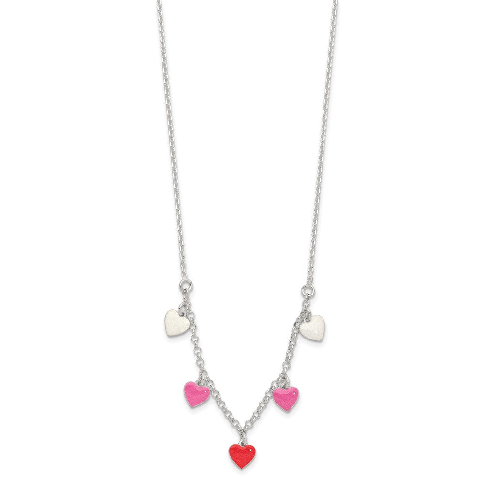 Sterling Silver Polished Pink/Red/White Enamel Heart 14 Inch Necklace