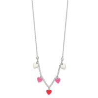 Sterling Silver Polished Pink/Red/White Enamel Heart 14 Inch Necklace