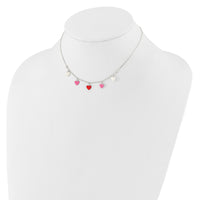 Sterling Silver Polished Pink/Red/White Enamel Heart 14 Inch Necklace