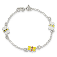 Sterling Silver Polished & Enameled Bees 5in +1in ext. Bracelet