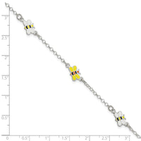 Sterling Silver Polished & Enameled Bees 5in +1in ext. Bracelet