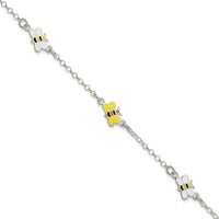Sterling Silver Polished & Enameled Bees 5in +1in ext. Bracelet