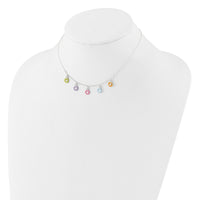 Sterling Silver Polished Multi-color Enameled Flowers 14in Necklace