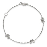 Sterling Silver RH-pltd Polished CZ Butterfly w/1in ext. Children's Bracele