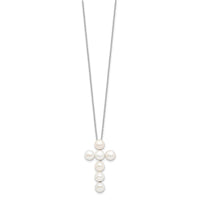 Sterling Silver Rhodium-plated 6-7mm White FWC Pearl Cross Necklace