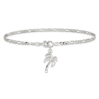 Sterling Silver 10inch Solid Polished Palm Tree Anklet