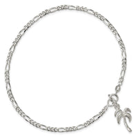 Sterling Silver 10inch Solid Polished Palm Tree Anklet
