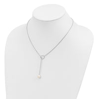 Sterling Silver Rhodium-plated 7-8mm White FWC Pearl Toggle Drop Necklace