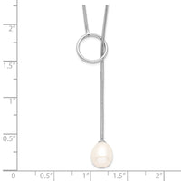 Sterling Silver Rhodium-plated 7-8mm White FWC Pearl Toggle Drop Necklace
