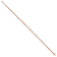 Sterling Silver Rose-tone Polished Heart 10in Plus 1in Anklet