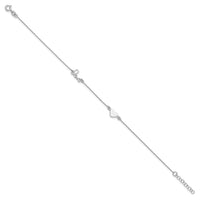 Sterling Silver Rhodium-plated Heart and LOVE 9in Plus 1in ext. Anklet