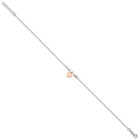 Sterling Silver Arrow with Rose-tone Heart 10in Plus 1 inch Ext Anklet