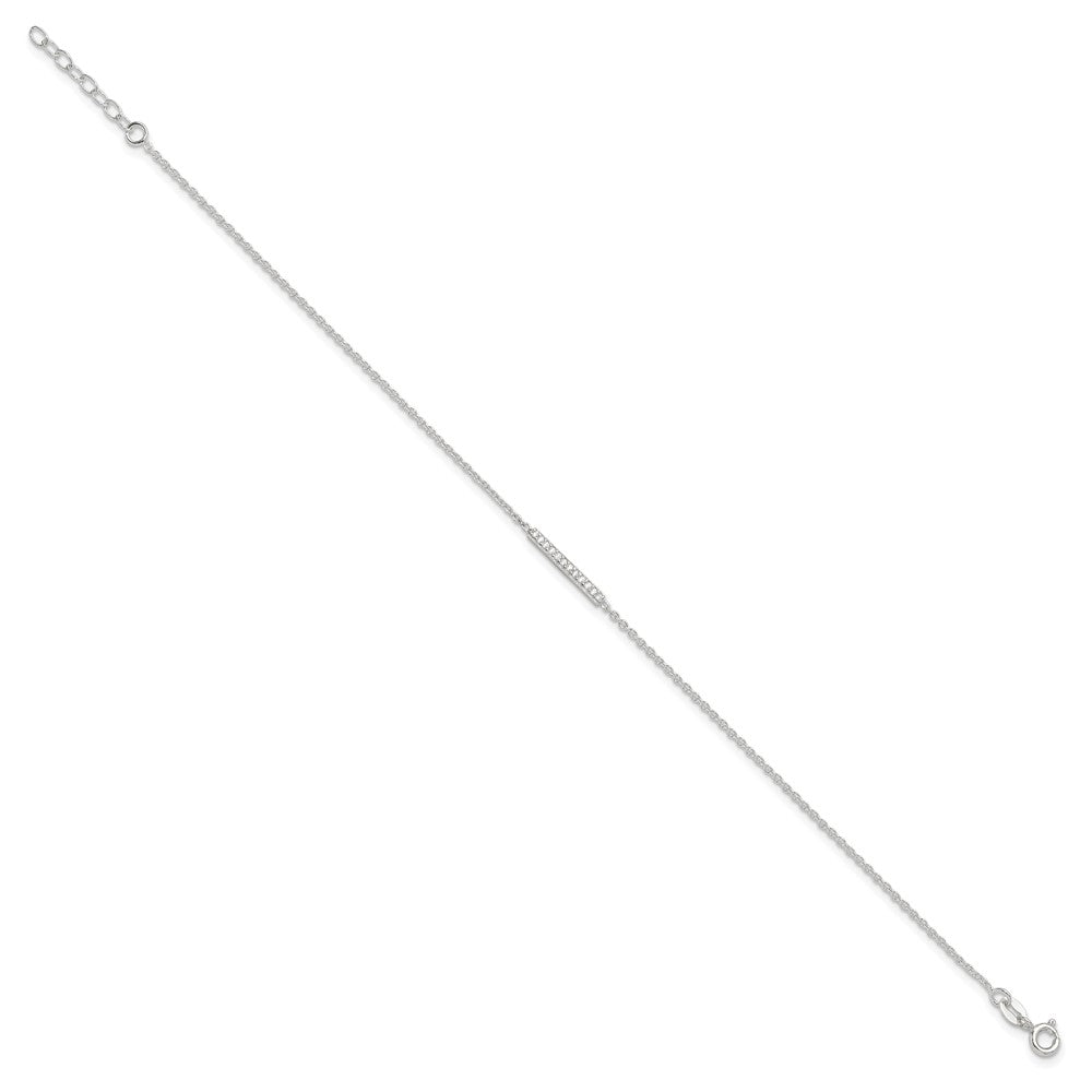 Sterling Silver Polished CZ Bar 9in Plus 1in Ext. Anklet