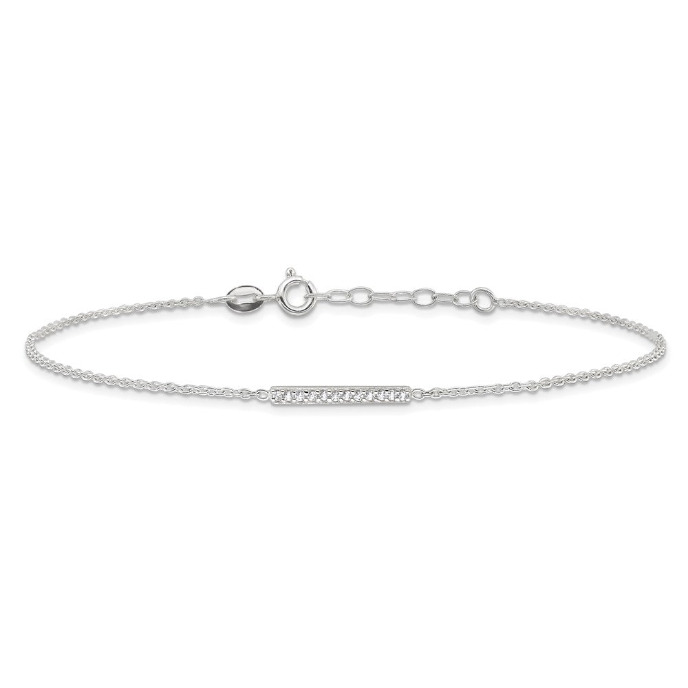 Sterling Silver Polished CZ Bar 9in Plus 1in Ext. Anklet