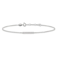 Sterling Silver Polished CZ Bar 9in Plus 1in Ext. Anklet