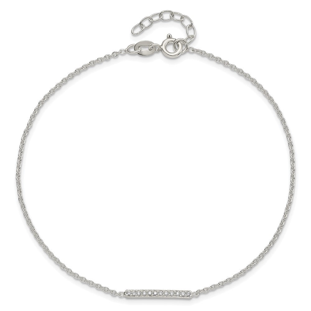 Sterling Silver Polished CZ Bar 9in Plus 1in Ext. Anklet