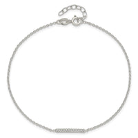 Sterling Silver Polished CZ Bar 9in Plus 1in Ext. Anklet